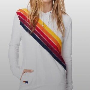Aviator Nation Cross Stripe Pullover Hoodie White